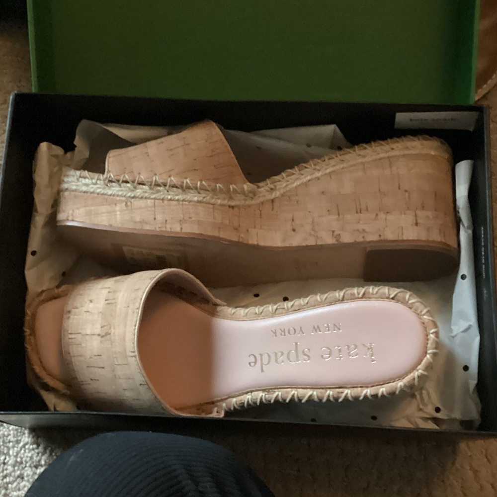 Kate Spade Tan Cork Espadrille Wedges